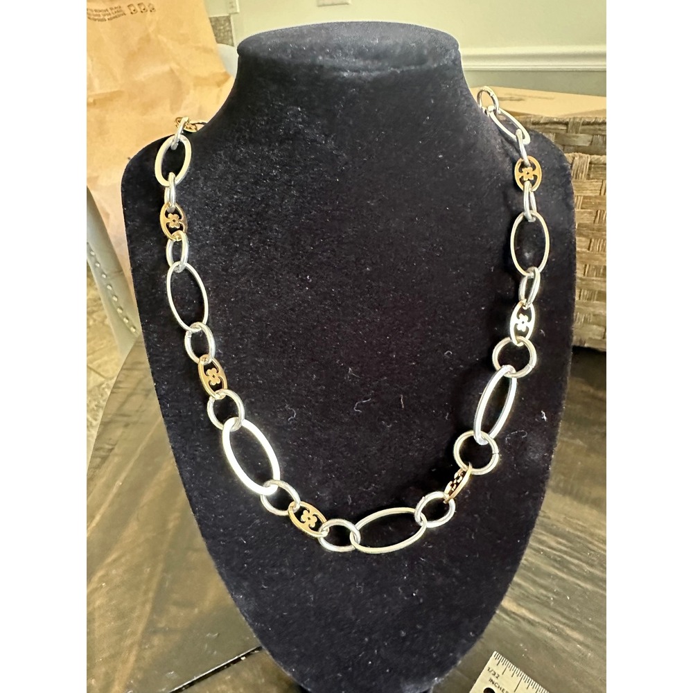 Brighton Mixed Metal Silver Gold Tone Oval Link Long‎ Station Necklace 34 Inch